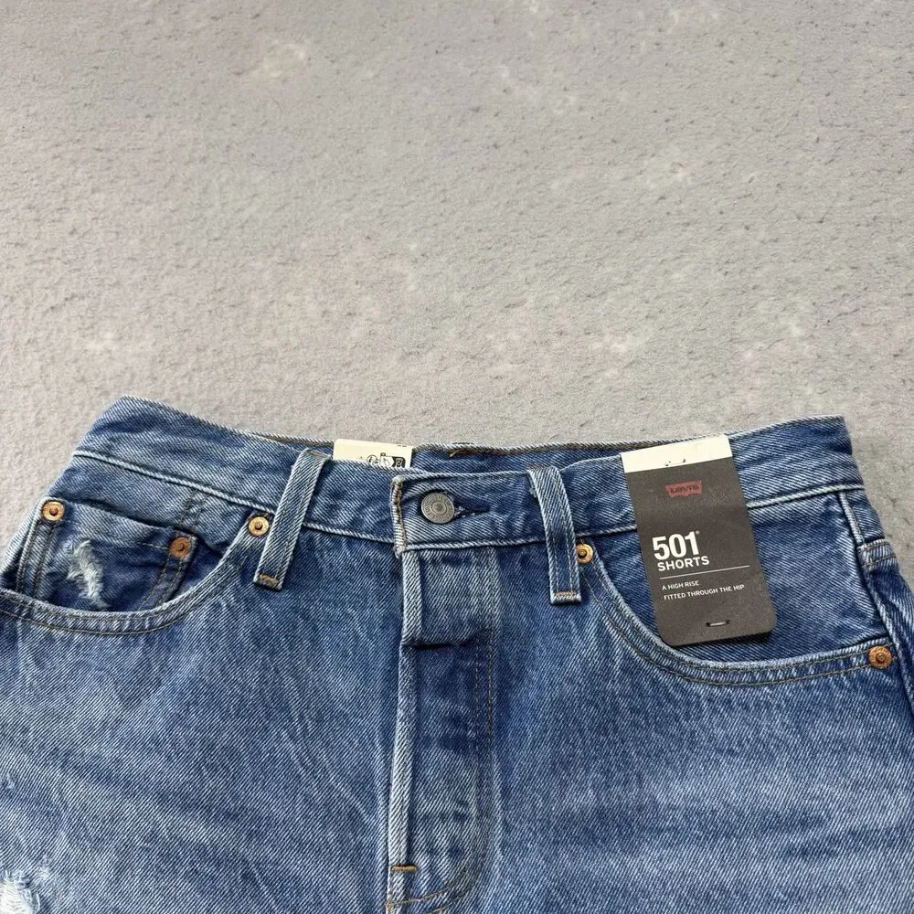 Levi's Shorts Women's Size 28 501 Premium High-Rise Jean Shorts Denim Distressed